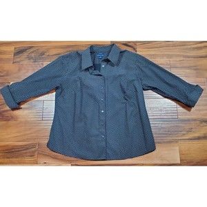 Westbound Woman Wrinkle Free Cotton Black White Polka Dot Blouse Size 16W Button